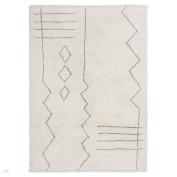 Washable Azera Tribal Modern Moroccan Berber Hand-Woven Textured Soft Plush Mid-Height Wool Shaggy Cream/Stone Grey Rug-Asiatic Carpets-Rug Love - The Most Loved Rug Store